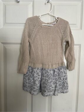 Lilly Wicket Girls' 3T Tan Knit Sweater Dress with Leopard Printed Skirt